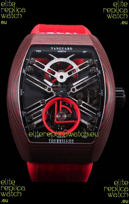 Franck Muller Vanguard Skeleton Tourbillon Red Carbon Swiss Replica Watch