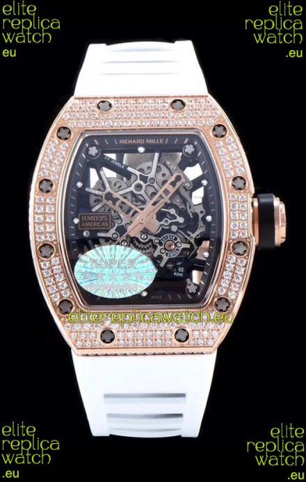 Richard Mille RM035 AMERICAS 18K Rose Gold Replica Watch in White Strap