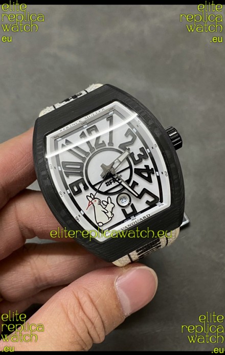 Franck Muller "Fr2nck" Vanguard Rabbit Edition Swiss Replica Watch in Black Carbon Casing 