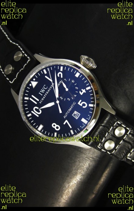 IWC Big Pilot Swiss Replica Steel Watch in Black Dial - Updated Case Version