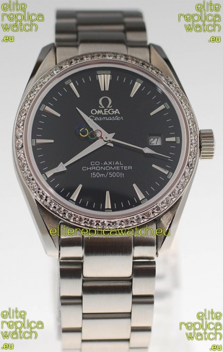 Omega SeaMaster CO AXIAL Swiss Replica Watch in Diamond Bezel