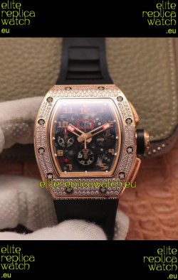Richard Mille RM011 Felipe Massa 1:1 Mirror Quality One Piece Black Ceramic Rose Gold Diamonds Watch 