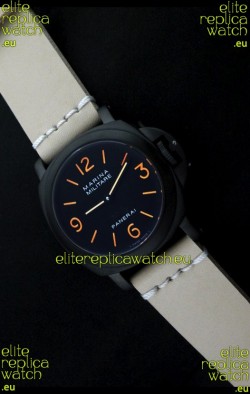 Panerai Luminor Marina Black Seal PVD Swiss Watch Tan Strap