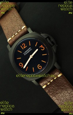 Panerai Luminor Marina Black Seal PVD Swiss Watch in Dark Brown Strap