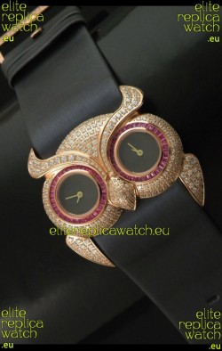 Chopard Animal World Ladies Owl Black Full Diamond Watch with Gold Plating