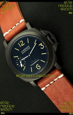 Panerai Luminor Marina Black Seal PVD Swiss Watch in Brown Strap